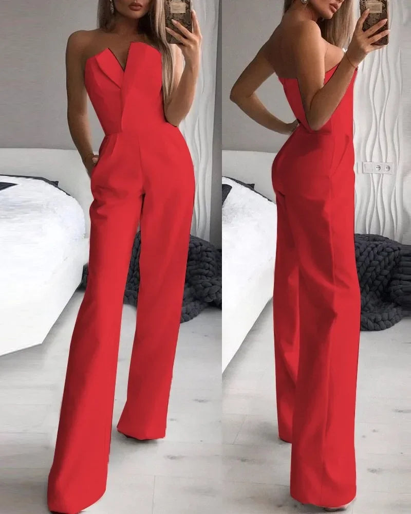 Summer Long Rompers Women Jumpsuit Elegant Strapless Summer Sleeveless Wide Leg Club Party Outfits Work 2024 White Overalls - LUXLIFE BRANDS