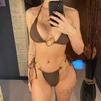 Sexy Halter Metal Rings High Leg Cut Bikini Female Swimsuit Women Swimwear Two-pieces Bikini set Bather Bathing Suit Swim V6564 Luxlife Brands