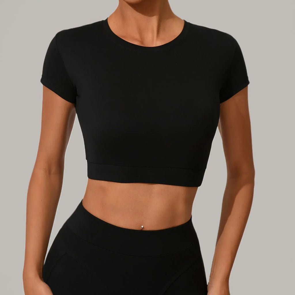 Yoga T-shirt Women's Short Sleeved Sports T-shirt Quick Drying Workout Short Sleeved Pilates Running Tights Exercise Fitness Top