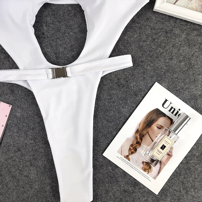 DEAT Fashion Women's New Hollow Out Lace Up One-piece Swimsuit High Elasticity Beach Vacation Style Bikini Female Trend 11A04793