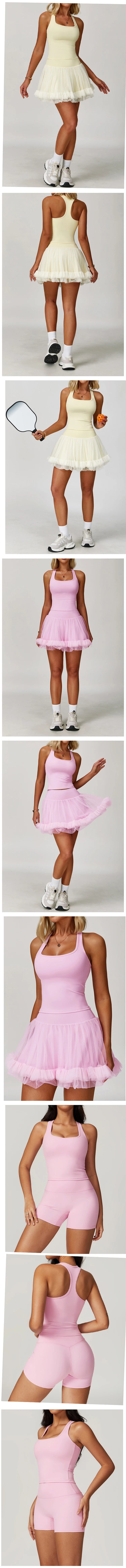 2 Pieces Yoga Suit Naked Feel Gym Set Women Sportswear Workout Clothes High Waist Yoga Short Skirt Fitness Leggings Sports Bra