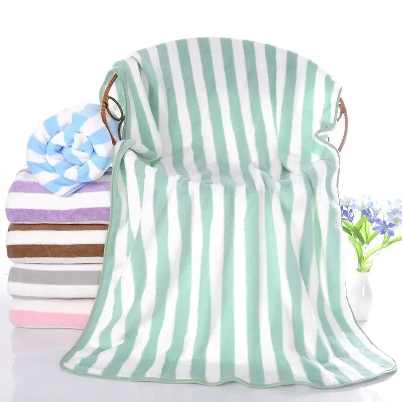 Hotel beauty salon quick-drying beach towel home soft absorbent face towel striped coral fleece bath towel