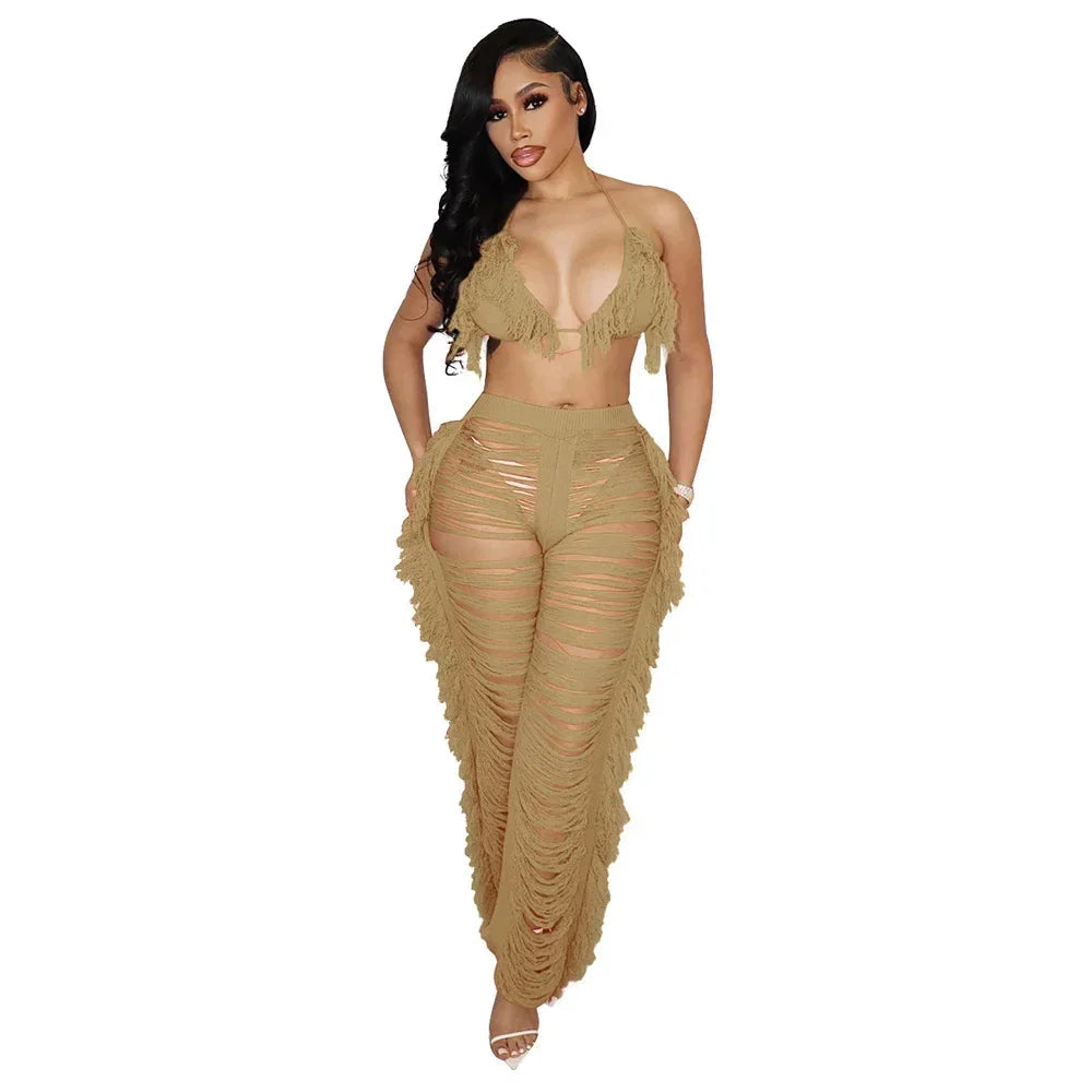 Maui Crochet Halter Crop Top & Pants Beach Set Luxlife Brands