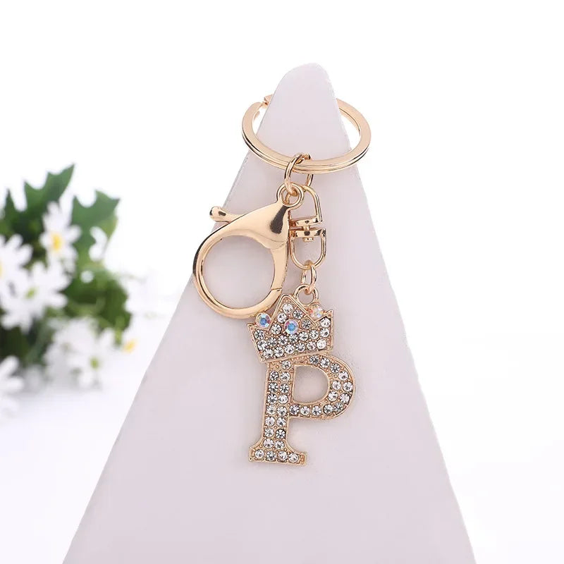 Luxury Crown 26 Letter Metal Keyring Fashion Rhinestone Keychain LUXLIFE BRANDS