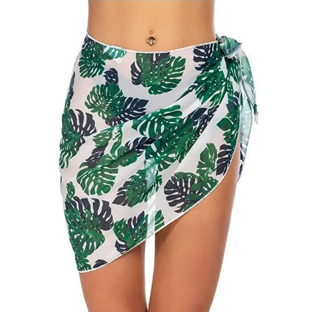 Summer Bikini Wrap Sheer Coverups Set Women Print Short Sarongs Swimsuit Beach Short Skirt Chiffon Scarf Cover Ups for Swimwear