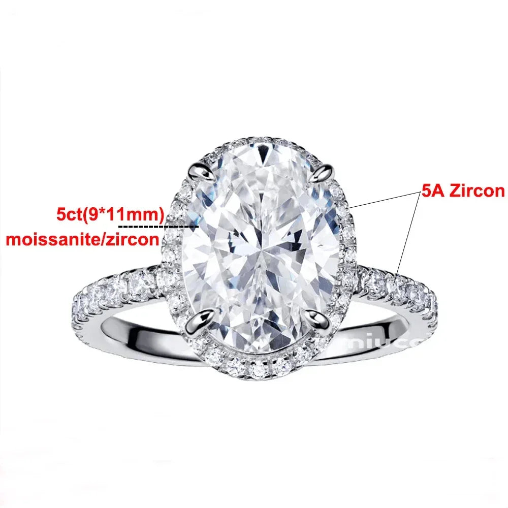 3CT 5CT Oval Halo Moissanite Engagement Ring GRA Certified l D Color Diamond 925 SS