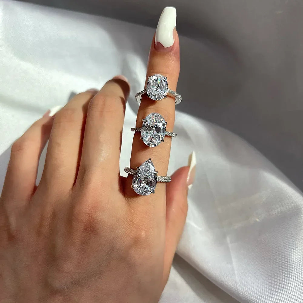 WUIHA New 925 Sterling Silver Oval Pear Cut 5CT/7CT/8CT White Sapphire Created Moissanite Diamonds Ring for Women Gift Wholesale Luxlife Brands