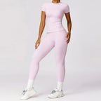 Seamless Yoga Set Women Pink Short Sleeve Top with High Waist Leggings Two Piece Workout Clothes Sports Fitness Gym Sets Luxlife Brands