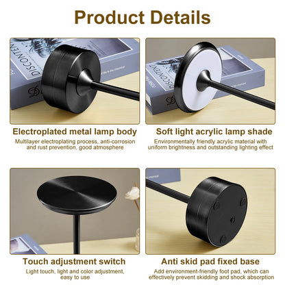 Wireless Table Lamp Touch Sensor Rechargeable Desktop Night Light LED Reading Lamp for Restaurant Hotel Bar Bedroom Decor Light LUXLIFE BRANDS