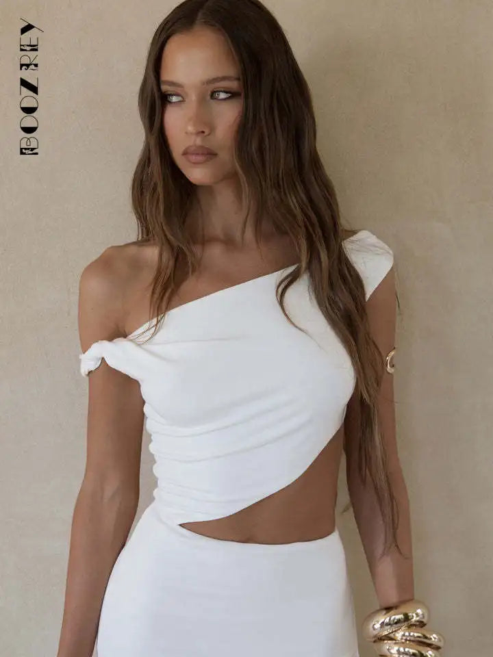 BoozRey Elegant Diagonal Collar White Robe Long Dress for Women Sexy Hollow Evening Summer Party Club Clothing 2022 Maxi Dresses - LUXLIFE BRANDS