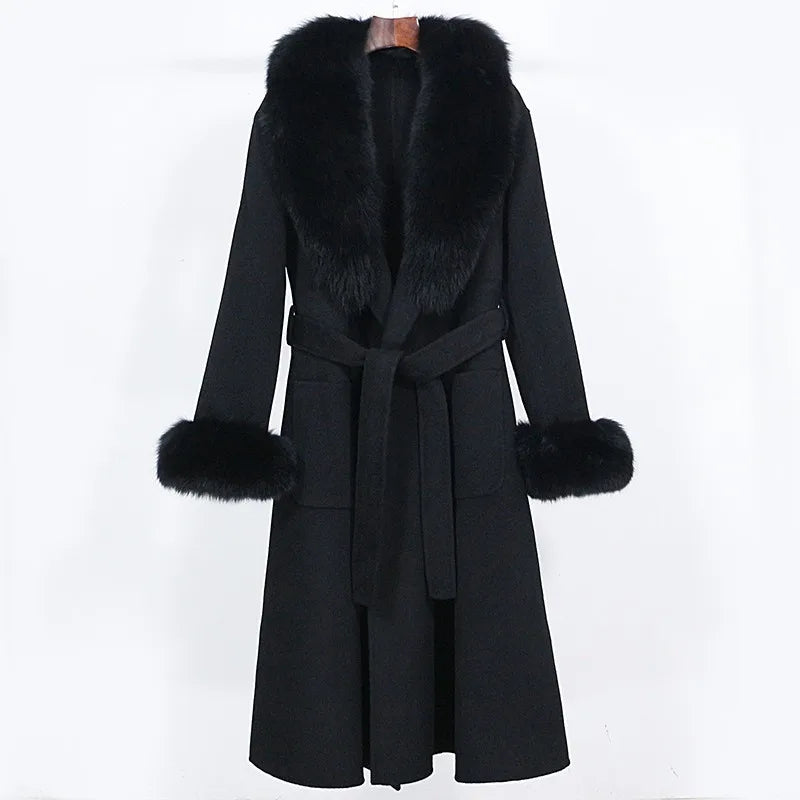 Fur Collar & Cuffs Wool Coat LUXLIFE BRANDS