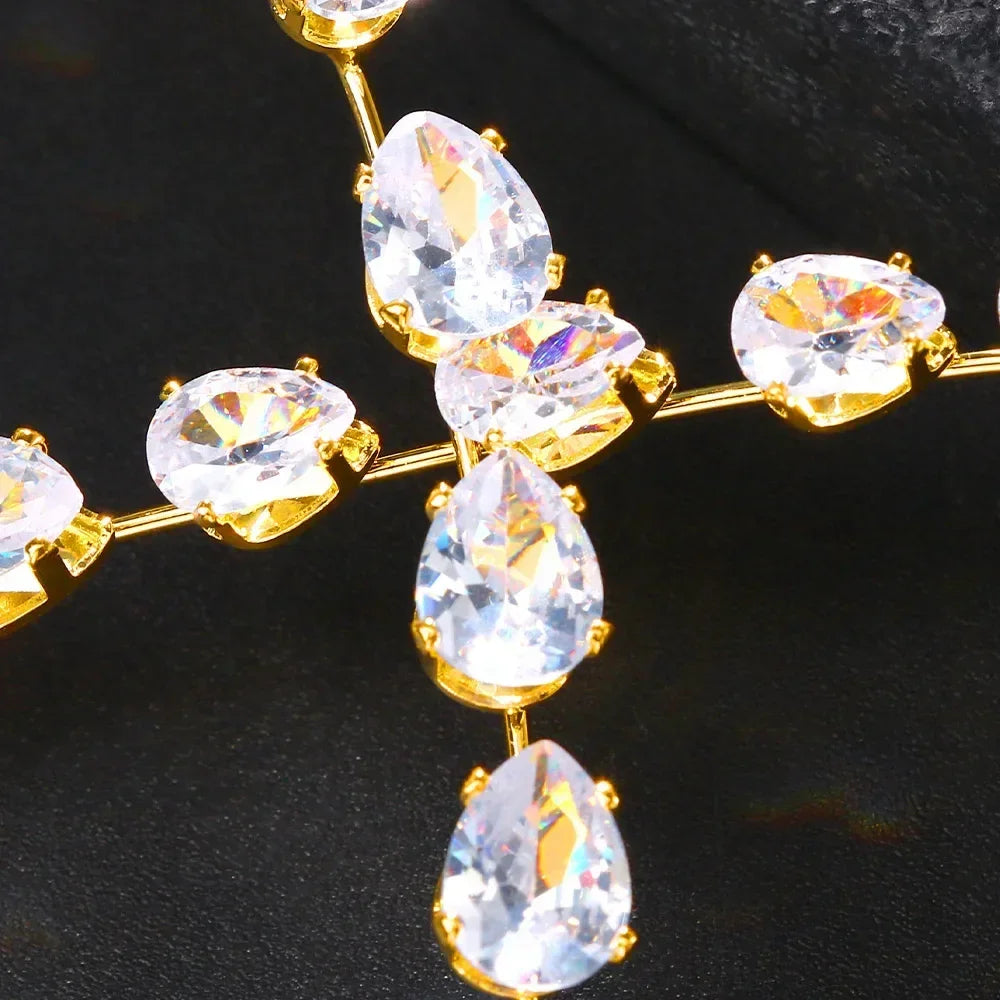 Fashion Zircon Water Drop Collar Necklace Jewelry for Women Baroque Clavicle Chain Crystal Open Collar Choker Necklace LUXLIFE BRANDS