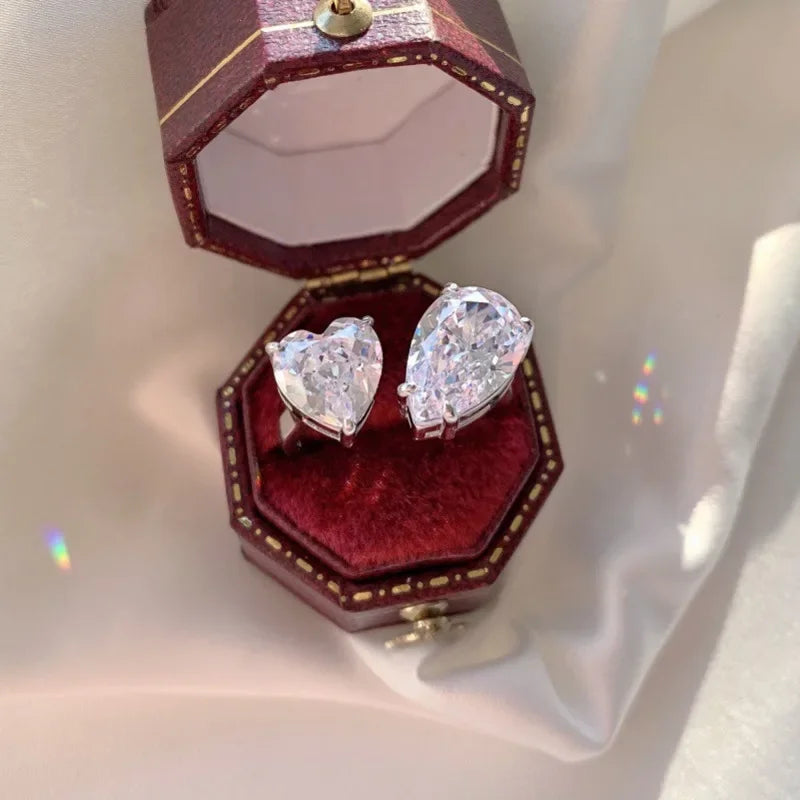 New 925 Sterling Silver Pink White Pear Cut Heart cut Simulated Diamond Wedding Party Open Rings Fine Jewelry Christmas Gifts