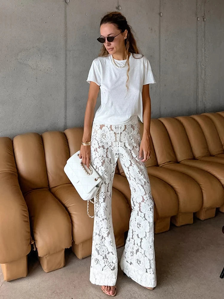 Lace High Waist Flare Beach Pants