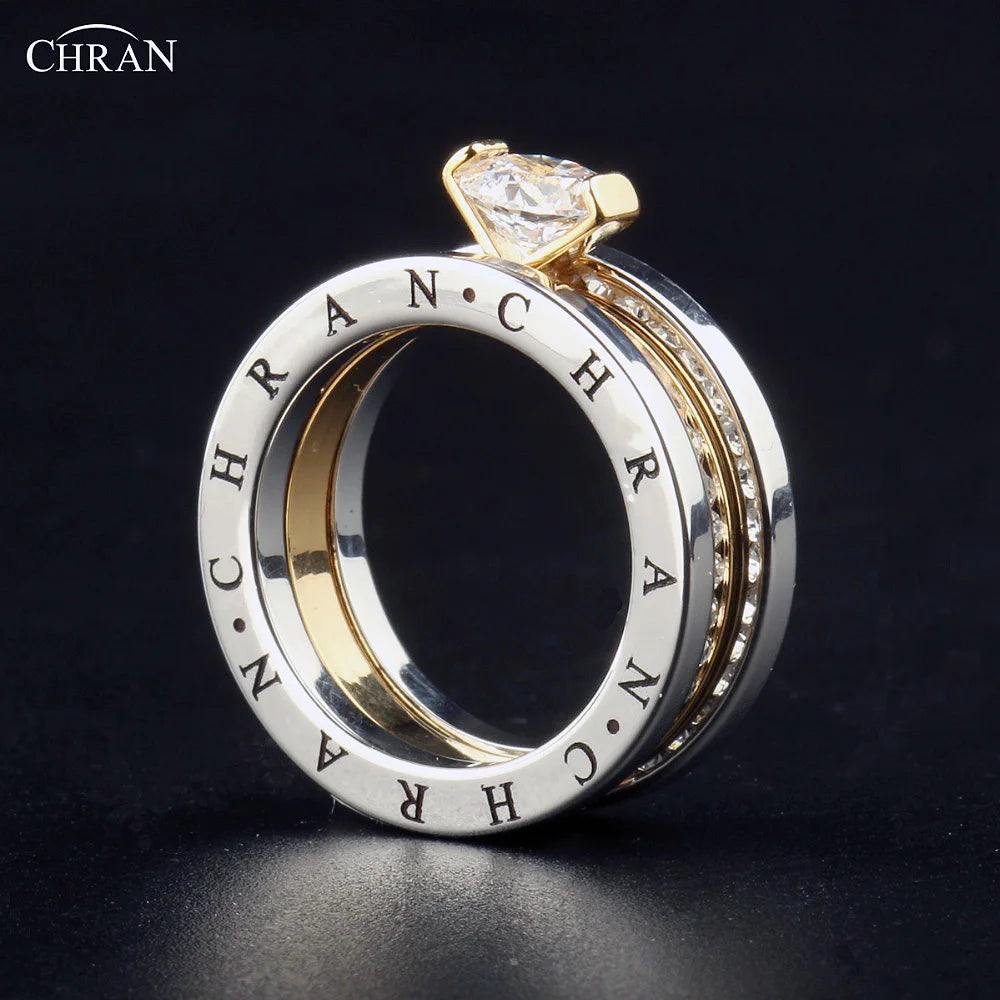 CHRAN Classic Zircon Wedding Bridal Ring Set Three Layers Elegant Luxury Engagement  Rings For Women  Girls Jewelry Gift Luxlife Brands