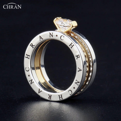 CHRAN Classic Zircon Wedding Bridal Ring Set Three Layers Elegant Luxury Engagement  Rings For Women  Girls Jewelry Gift Luxlife Brands