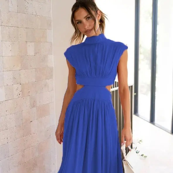 Solid High Waist Hollow Out Dresses For Women Summer Sleeveless Cut Out Dress Fashion Casual Elegant Clothes Vacation Dresses