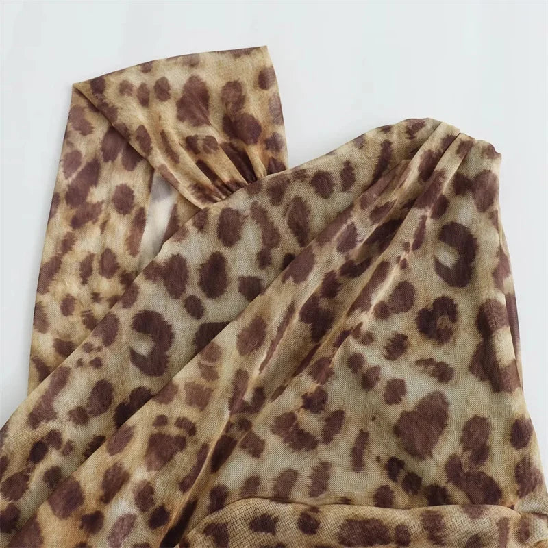 MUJER 2025 Woman Body Leopard Print Mesh Sleeveless Bodysuit Women Summer Tulle Off Shoulder Tight Bodysuit Lingerie Sexy Body