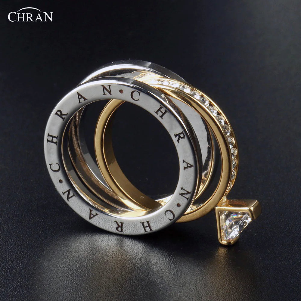 CHRAN Classic Zircon Wedding Bridal Ring Set Three Layers Elegant Luxury Engagement  Rings For Women  Girls Jewelry Gift Luxlife Brands