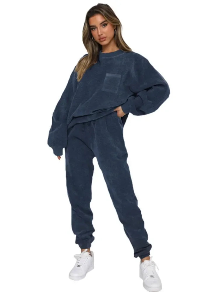 Corduroy Long Sleeve Hoodie and Pants Set