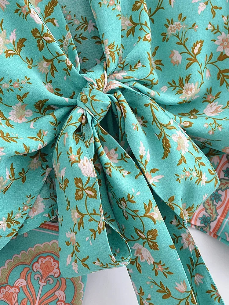 Vintage Boho Kimono Short Robe Bikini Cover Up