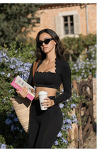Black Square Neck Tight High Elastic Skinny Yoga Sports Long Sleeves Fashion Compression Pants Fitness Leggings Workout Tights Luxlife Brands