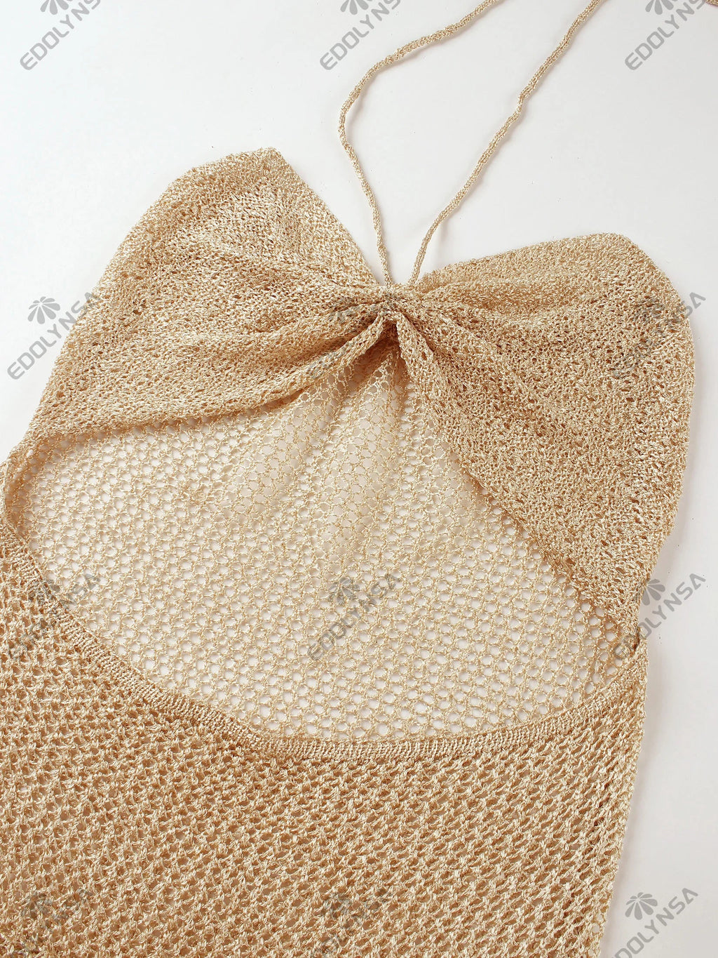 Sexy Knit Halter Neck Cut Out Beach Maxi Dress 2025 Summer Swimsuit Cover Up Women's Solid Colour Vacation Party Outfit K232 Luxlife Brands