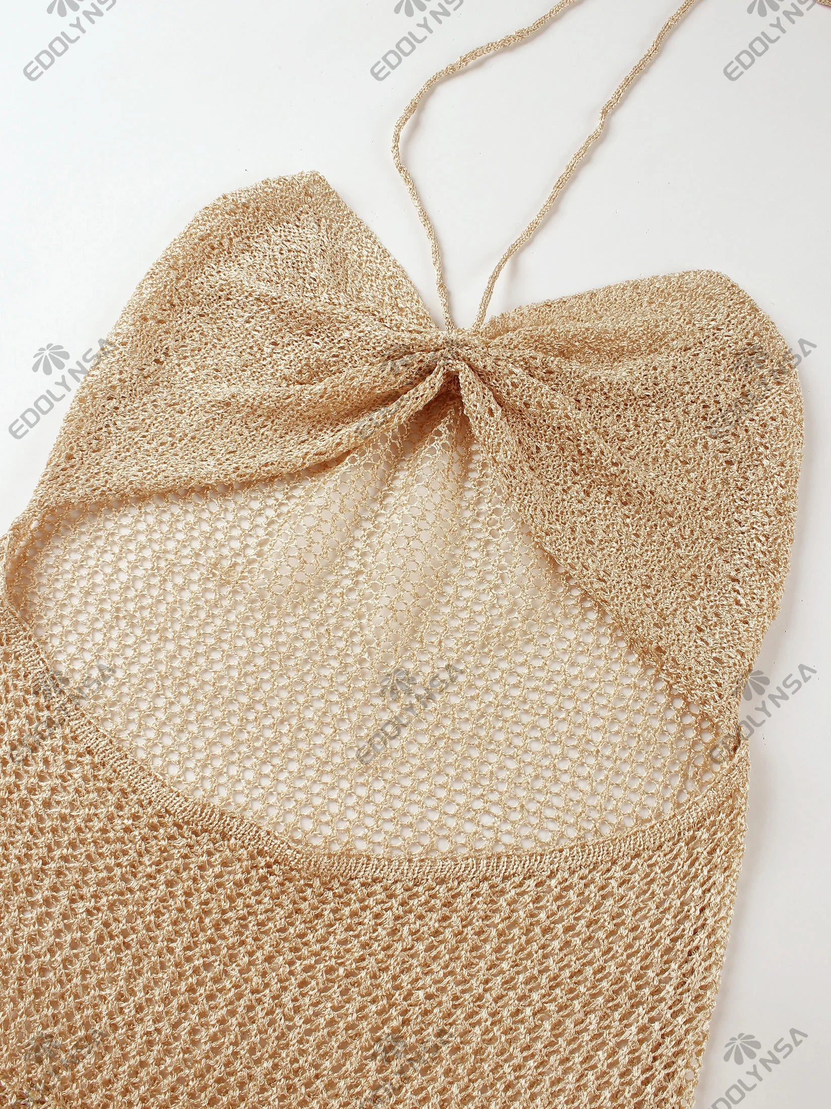 Sexy Knit Halter Neck Cut Out Beach Maxi Dress 2025 Summer Swimsuit Cover Up Women's Solid Colour Vacation Party Outfit K232 Luxlife Brands