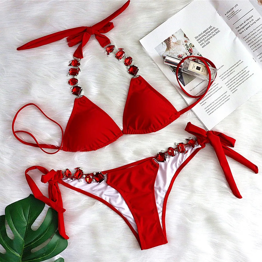 Embellished Low Waist Quick Dry Bikini