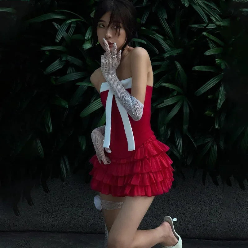 LUX IN LOVE Red Strapless Top & Skirt Set