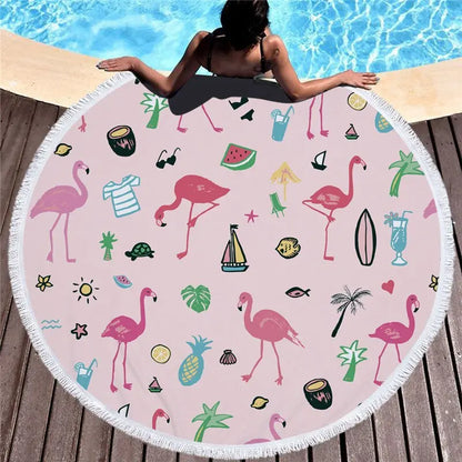 Creative Printing Microfiber Beach Towel 150cm Round Microfiber Bath Towel Outdoor Garden Picnic Mat Travel Yoga Mat