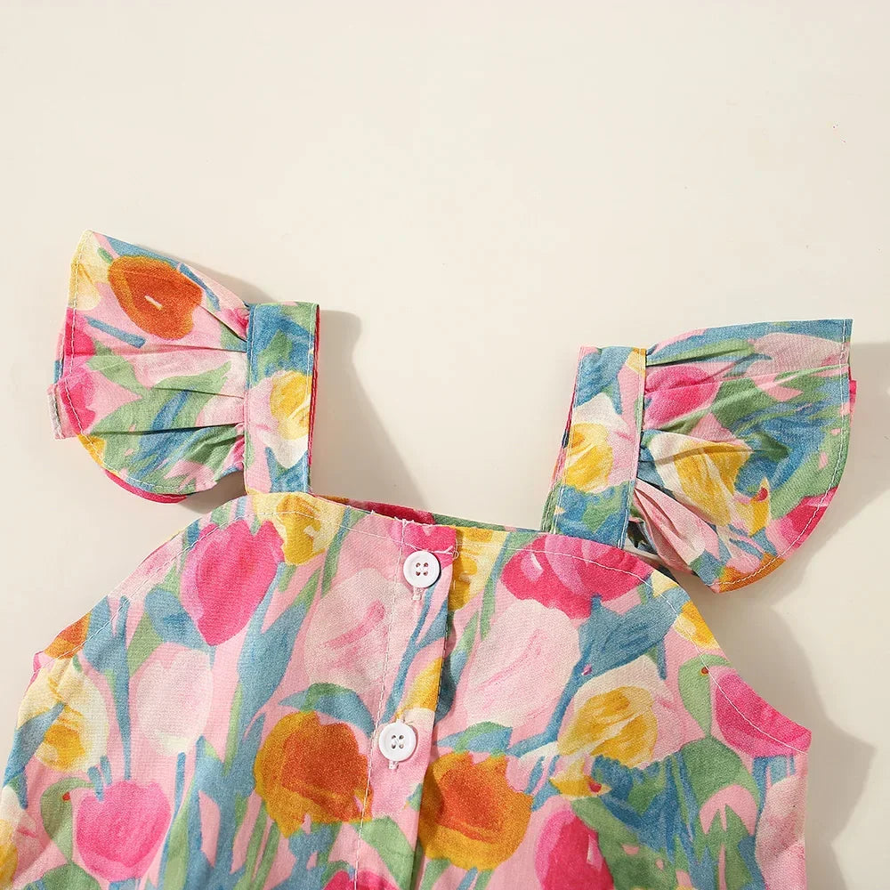 (0-3 Years Old) Summer Baby Girl Flower Small Flying Sleeve Top And Shorts Set Cute Beach Set For Girls Luxlife Brands