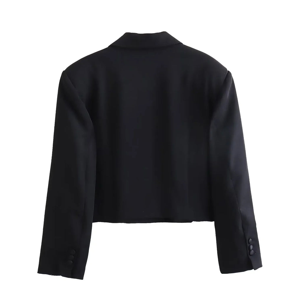 Satin Black Cropped Blazer LUXLIFE BRANDS