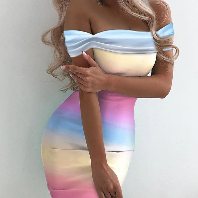 Sunset Off The Shoulder Bodycon Dress LUXLIFE BRANDS