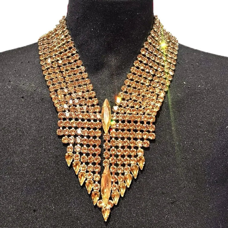 Rhinestone V-Neck Chain Necklace