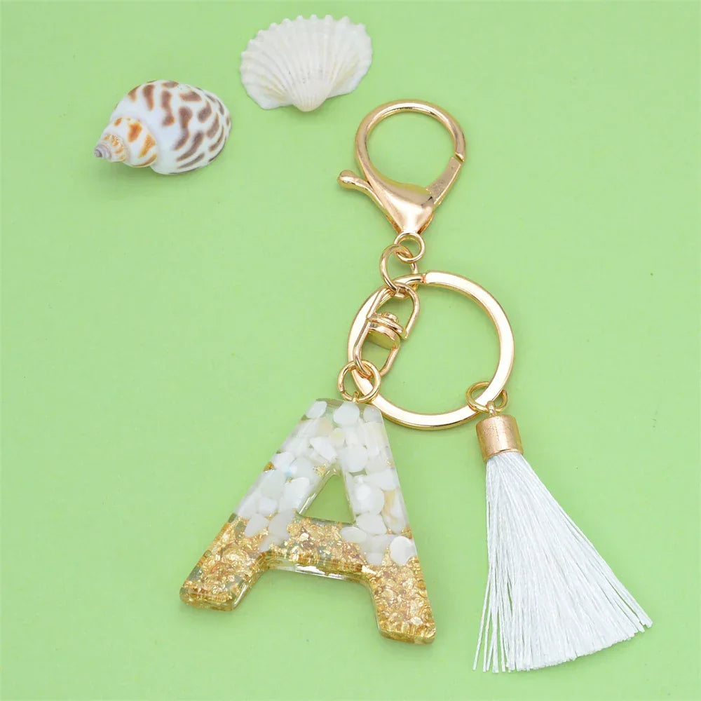 Fashion Bling A to Z Letter Keychain With White Tassel 26 Initial Keychain Car Key Holder Handbag Accessories LUXLIFE BRANDS