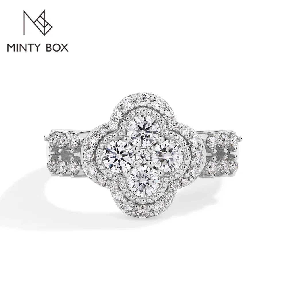 Four Leaf Moissanite 18k White Gold Plated Diamond Ring Luxlife Brands