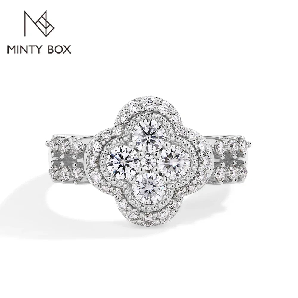 Four Leaf Moissanite 18k White Gold Plated Diamond Ring
