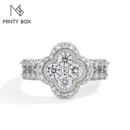 MINTYBOX Moissanite 18k White Gold Plated Diamond Ring For Women S925 Sterling Silver Engagement Wedding Fine Jewelry Four-Leaf