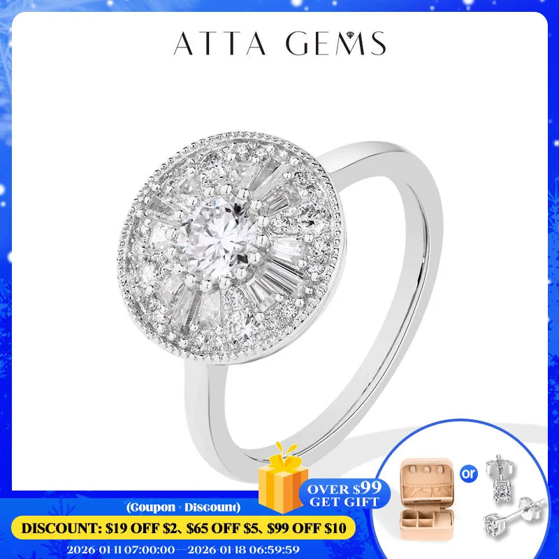 ATTAGEMS Round Cut 0.5CT Full Moissanite Ring DVVS1 Real 925 Sterling Silver for Women Engagement Fine Jewelry Shipping From USA