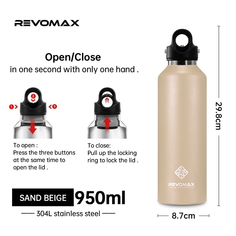 RevoMax 350/500/750/1000ml Double Wall Stainles Steel Water Bottle Thermos Bottle Keep Hot and Cold Insulated Vacuum Flask