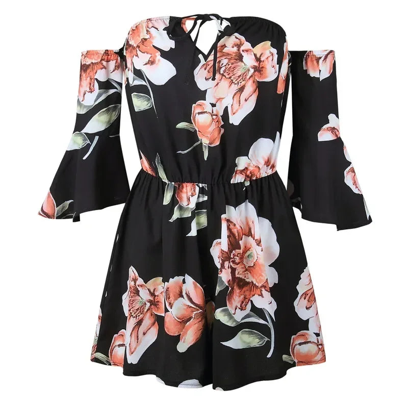 Bohemian Style Playsuit Floral Print Sexy Rompers Short Overalls Top Macacao Feminino Women Clothes Casual Summer Beach Jumpsuit LUXLIFE BRANDS
