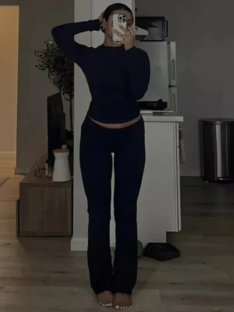 Casual Cotton Slim Fit Wide Leg Lounge Set LUXLIFE BRANDS