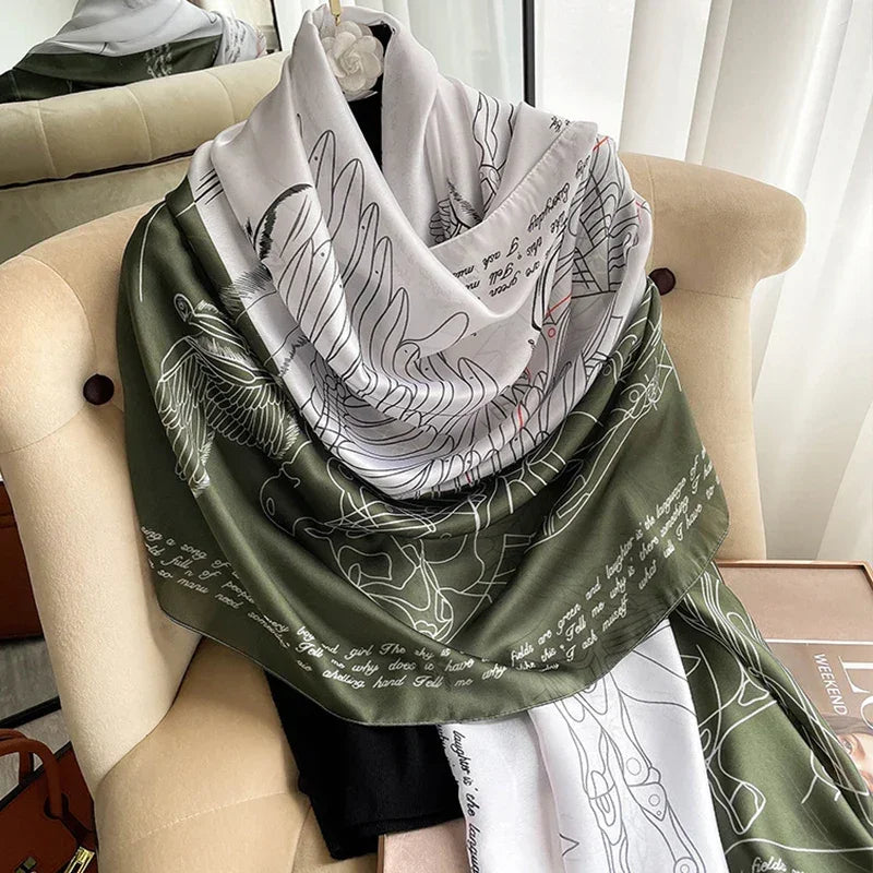 180*90cm Luxury Brand Spring Summer Autumn Women Clothing New Fashion Color matching printed silk scarf lady popular turba