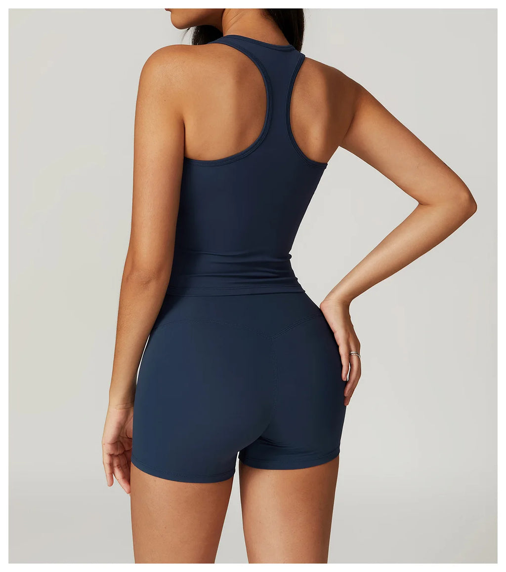 2 Pieces Yoga Suit Naked Feel Gym Set Women Sportswear Workout Clothes High Waist Yoga Short Skirt Fitness Leggings Sports Bra