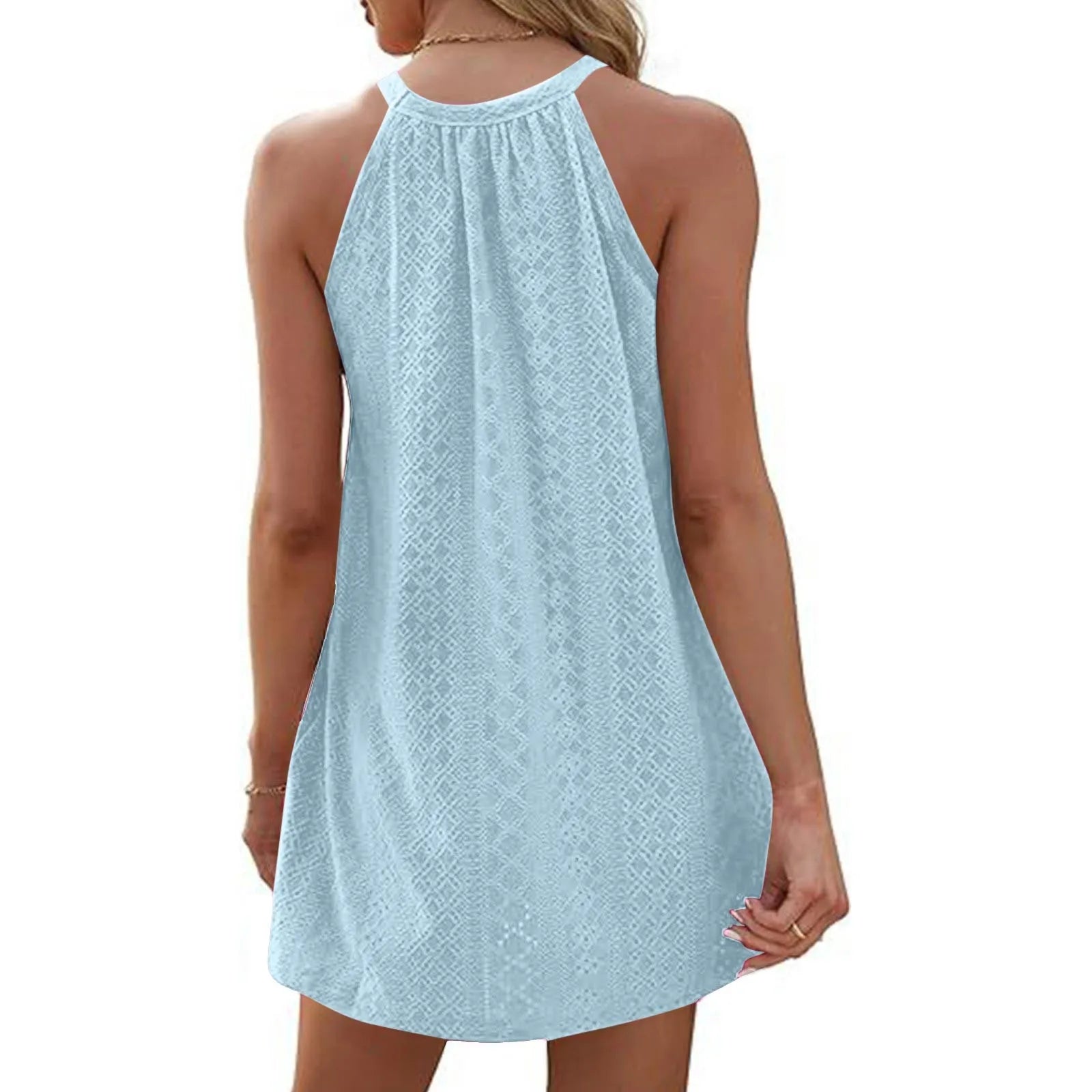 Crochet Hollow Out Summer Dresses For Women Swimsuit Beach Cover Up Skirt Solid Color Sleeveless Tank Dress Casual Loose Tops LUXLIFE BRANDS
