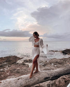 White Bell Sleeve Lace Top + Skirt Set Luxlife Brands