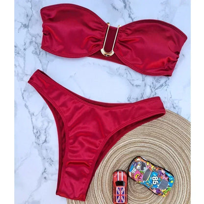 2024 New Summer Solid Push Up Woman Swimsuit Beach Sexy Bikini Set Solid Swimming Suit for Women Swimwear Bandeau Bathing Suit