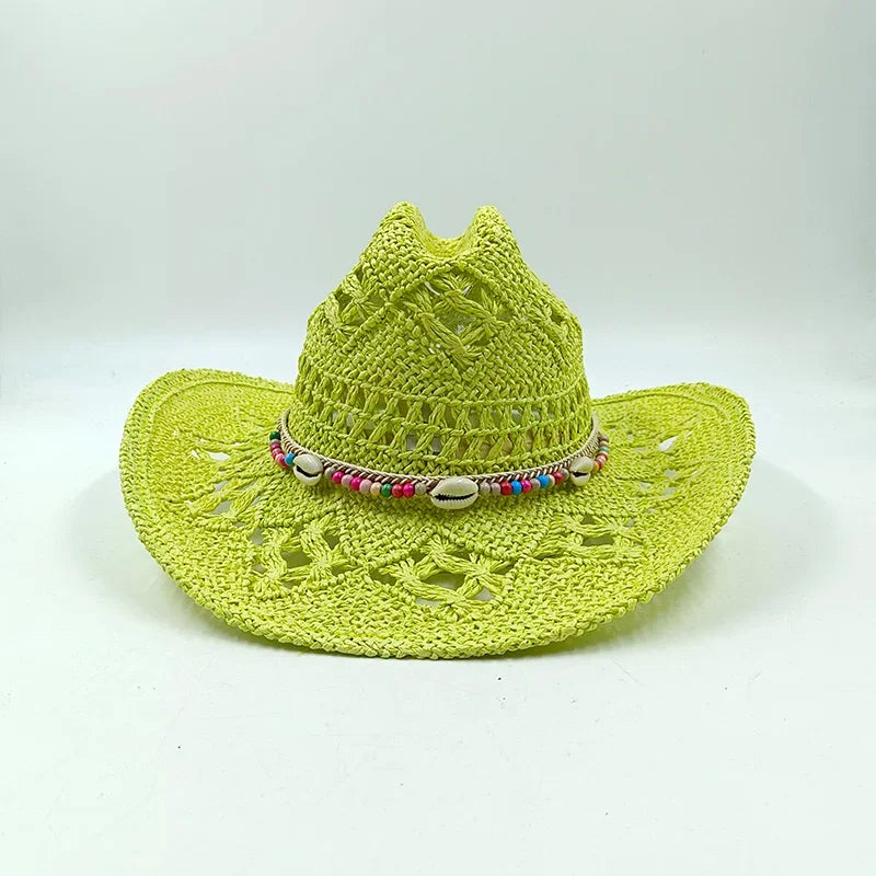 Hand-woven hollow denim straw hat men's and women's summer sunscreen hat western cowboy straw hat sombrero mujer sombrero hombre