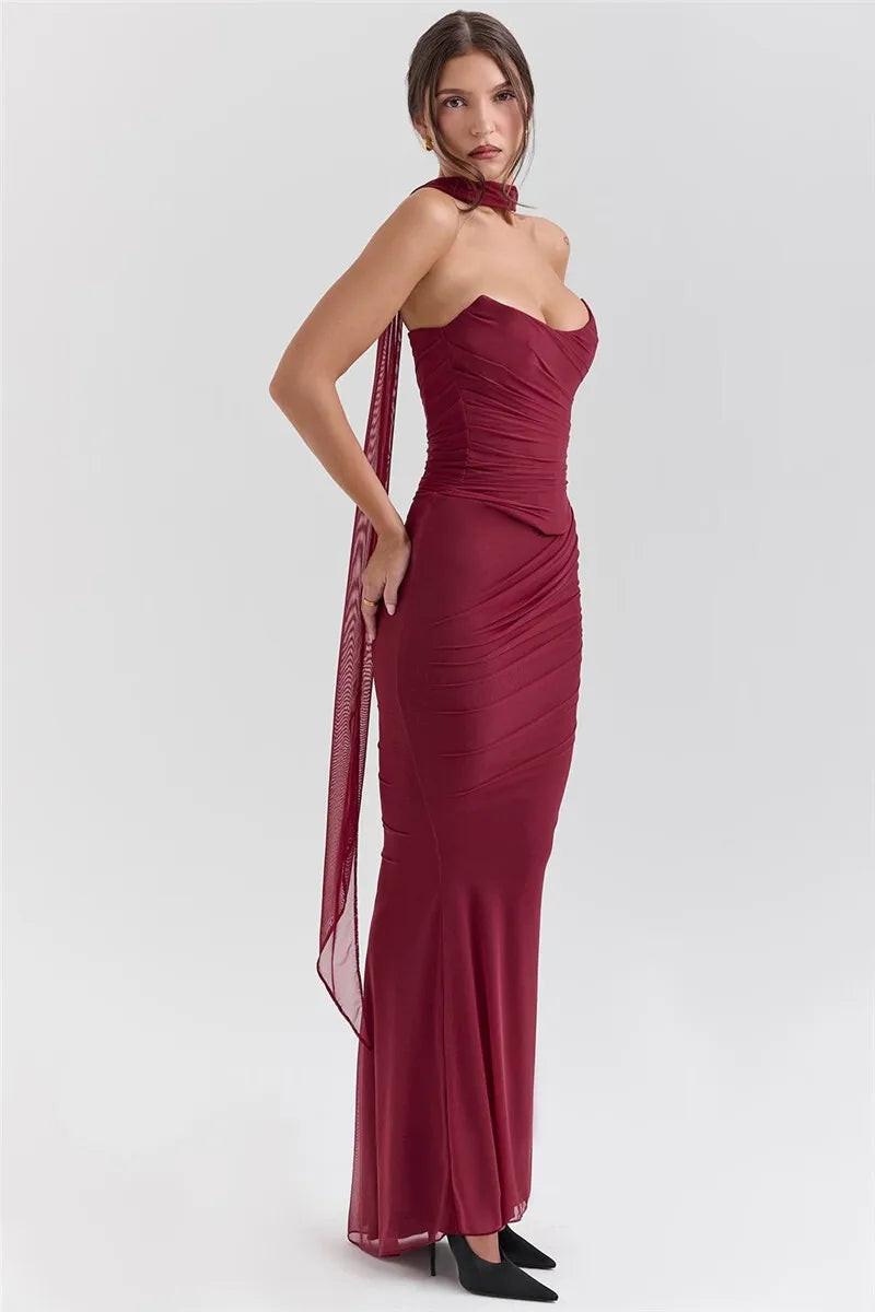 Elegant Wine Strapless Maxi Skirt Set Luxlife Brands